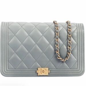 Authentic Chanel Quilted Leather Wallet-on-Chain in Light Green w/ Gold Hardware